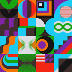 Aufkleber - neon colored abstract pattern graphics made with vector geometric shapes and elements