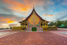 Ubon Ratchathani,Amazing Temple Sirindhorn Wararam Phuproud In Ubon Ratchathani Province At Twilight Time,Thailand