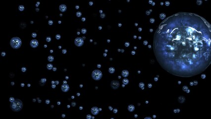 Canvas Print - a futuristic kaleidoscope of iridescent balls of various shapes in a free random flight in outer spa