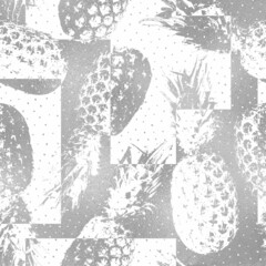 Poster - Silver pineapple seamless pattern. Repeated exotic background. Tropic backdrop with foil effect. Repeating tropical summer fruit pattern. Repeat pineapples for design prints. Vector illustration