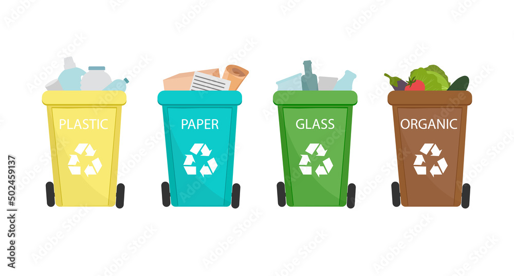 Colorful recycle garbage bins for waste separation vector set Stock ...