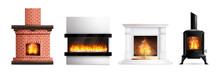 Fireplace Realistic Icons Collection