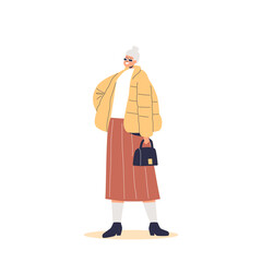 Sticker - Stylish hipster senior lady with fashionable handbag and wearing trendy sunglasses