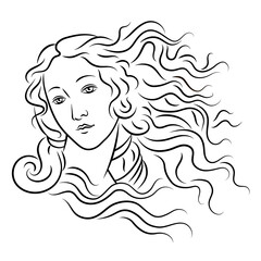 Wall Mural - Sandro Botticelli - The Birth of Venus (Nascita di Venere). Simonetta Vespucci. Replica, part, detail, head, portrait, hair.