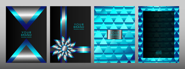 Aufkleber - Modern black and blue frame design set. Abstract luxury geometric pattern triangle texture. Graphic vector background for notebook, business template, brochure, restaurant menu, prestigious voucher  