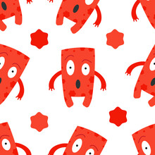 Vector Seamless Pattern With Cute Monster.