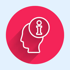Poster - White line Information icon isolated with long shadow. Red circle button. Vector