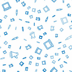 Poster - Set line Megaphone, Laptop and Pencil on seamless pattern. Vector