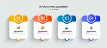 Infographic Elements Design Template, Business Concept With 4 Steps Or Options, Can Be Used For Workflow Layout, Diagram, Annual Report, Web Design.Creative Banner, Label Vector.