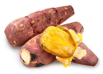 Baked sweet potato isolated on white background, Roasted Sweet Potato on white background With clipping path.