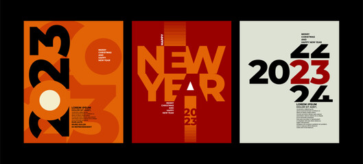 2023 colorful set of happy new year posters. abstract design with typography style. vector logo 2023