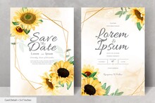 Wedding Invitation Card Set With Watercolor Sunflowers