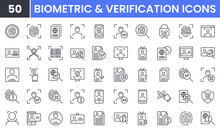 ID, Biometric And Verification Vector Line Icon Set. Contains Linear Outline Icons Like Fingerprint Check, Person Identification, Passport, Legal Document, Driving License. Editable Use And Stroke.