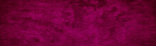Purple Red Vintage Background. Painted Wall Background With Space For Design. Toned Dark Magenta Rough Surface Concrete Texture. Close-up. Web Banner. Wide. Panoramic.
