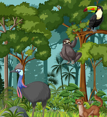 Sticker - Forest scene with wild animals