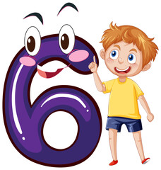 Sticker - A boy with number six cartoon