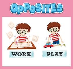 Sticker - Opposite English words with work and play