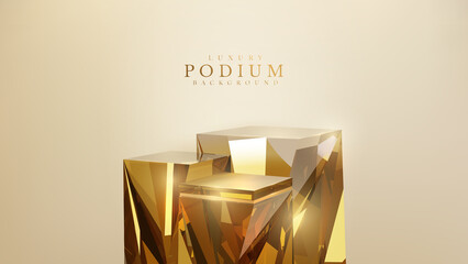 Canvas Print - Luxury background with 3d realistic crystal podium element and glitter light effect decoration.