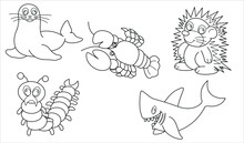 Draft Animal Outline Vector Set 49 (shrimp Porcupine Shark Worm Seal )
