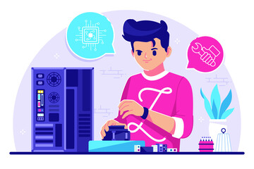 computer engineer flat design illustration