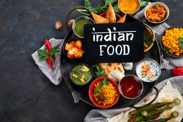 Sticker - Indian Thali on dark background.