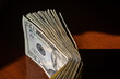stack of twenty dollars banknotes, close up, front side