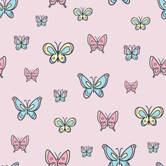 Poster - Colorful cartoon butterfly pattern for children, adorable vector repeat