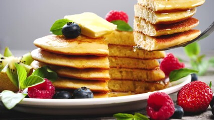 Wall Mural - stack of pancakes and berries fruits