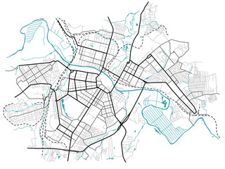 Wall Mural - City map of Tula. Scheme of town streets. Gps line navigation plan. Black line road on white isolated background. Urban pattern texture. Vector
