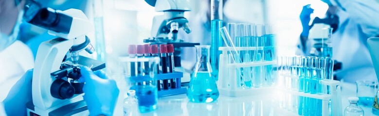 Wall Mural - panoramic health care researchers medical science technology research for coronavirus covid-19 vacci
