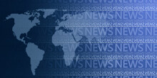 Creative Glowing Blue Breaking News Pattern Backdrop With Map. Headline, Communication And Global World Concept. 3D Rendering.