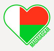 Madagascar heart flag badge. Made with Love from Madagascar logo. Flag of the country heart shape. Vector illustration.