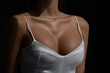 Beautiful body of woman big boobs and white bra. Sexy breast. Woman with natural boobs.