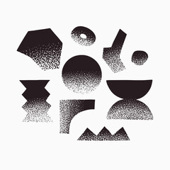 Fototapete - Collection of abstract graphic shapes with noisy gradient effect. Dark shapes and objects. Elements of minimalism in style of modern art. Vector illustration for your design in flat style.