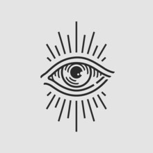All Seeing Eye Tattoo Line Icon. Third Eye Symbol. Mystical And Esoteric Eye. Vector Illustration.