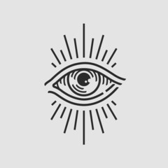 all seeing eye tattoo line icon. third eye symbol. mystical and esoteric eye. vector illustration.
