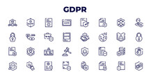 Outline Gdpr Icons Set. Thin Line Icons Such As Decision Making, Website, Penalty, Key, Cookie, Account, Document, Finger, Fingerprint, Documentation, Gear Vector Collection.