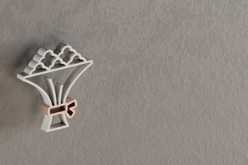 Poster - Beautiful abstract illustrations Withe and Golden Wedding Bouquet symbol icons on a gray wall background. 3d rendering illustration. Background pattern for design. .