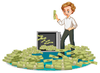 Wall Mural - A business man with stack of money