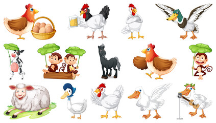 Poster - Farm animals on white background