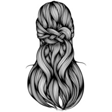Hairstyle Knot Back View. Hairstyle For Long And Medium Hair. Vector Illustrations In Hand Drawn Sketch Doodle Style. Luxurious Classic Hair Style In Line Art Isolated On White. For Coloring Book Page
