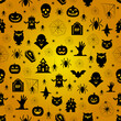Illustration of helloween seamless pattern in black and orange colors. Decorative background for greeting, invitation card, fabric, textile, wrapping paper, web design

