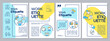 Work etiquette yellow and blue brochure template. Workplace ethical code. Leaflet design with linear icons. 4 vector layouts for presentation, annual reports. Questrial, Lato-Regular fonts used