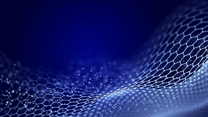 Poster - abstract chain of hexagonal shapes. data technology background. 3d rendering.