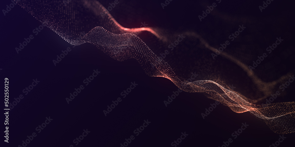 Abstract colorful digital particles wave with bokeh and light ...