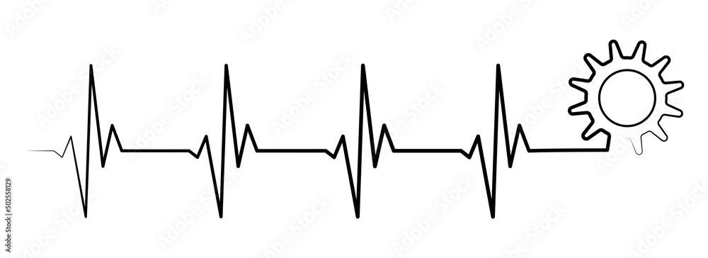 Heart Rythym Design Heart rhythm illustration with gear wheel, heartbeat line vector design ...