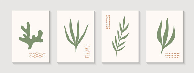 Wall Mural - minimalist abstract natural hand drawn vector posters. contemporary wall art pictures with plants. m