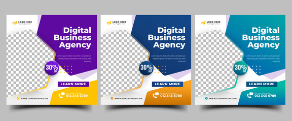 Wall Mural - set of business agency social media post template. usable for social media post, banner, and web