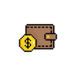 pixel icon.  Vector pixel art money wallet 8 bit logo for game