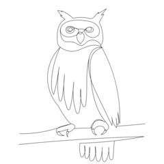 Sticker - owl drawing in one continuous line, isolated, vector